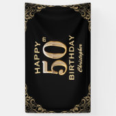 Banderoles 50e anniversaire Parties scintillant noir et or ca (Vertical)