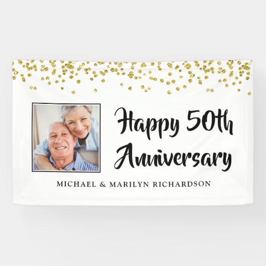 Banderoles 50e anniversaire Photo Gold Confetti (Horizontal)