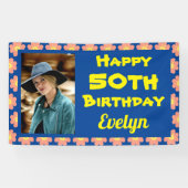 Banderoles 50e anniversaire Pink Flower Photo (Horizontal)