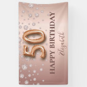 Banderoles 50e anniversaire rose or diamants script de ballon (Vertical)