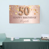 Banderoles 50e anniversaire rose or étoiles script ballon ros (Salon professionnel)