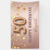 Banderoles 50e anniversaire rose or étoiles script ballon ros (Vertical)