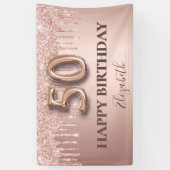 Banderoles 50e anniversaire rose or parties scintillant rose (Vertical)