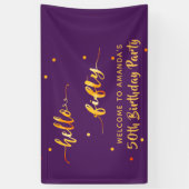 Banderoles 50e anniversaire violet or bonjour 50 nom script (Vertical)