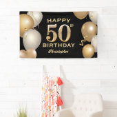 Banderoles 50e fête d'anniversaire Ballons noirs et or (En situation)