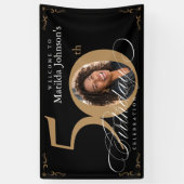 Banderoles 50ème Black Gold Elegant Calligraphie Photo Annive (Vertical)