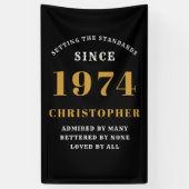 Banderoles 50th Birthday Born 1974 Ajouter Nom Black Gold (Vertical)
