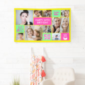 Banderoles 50th Birthday Custom Photo Collage Neon Yellow (En situation)