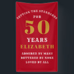 Banderoles 50th Birthday Standards Red Gold Ajouter votre nom<br><div class="desc">Fête du 50e anniversaire bannière personnalisée en rouge et or élégant. Faites cette fête spéciale avec cette bannière facile à éditer. Le modèle permet de modifier le texte et le nom selon vos besoins.</div>