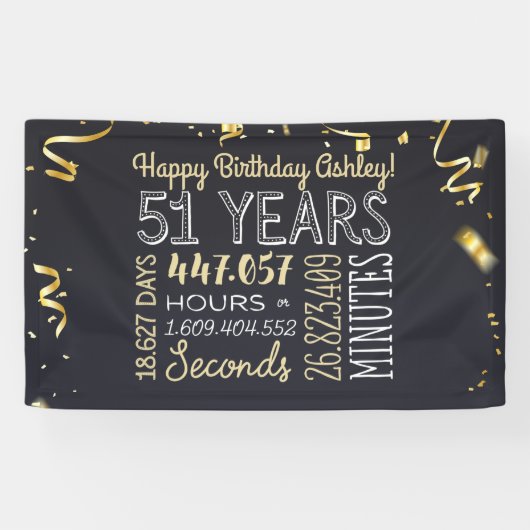 Banderoles 51 ans - Elégant Black & Gold - 51e anniversaire (Horizontal)