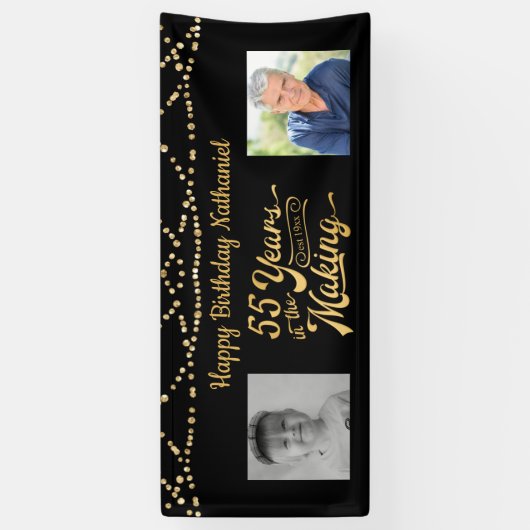 Banderoles 55e anniversaire Black Gold String lumières Retro (Vertical)