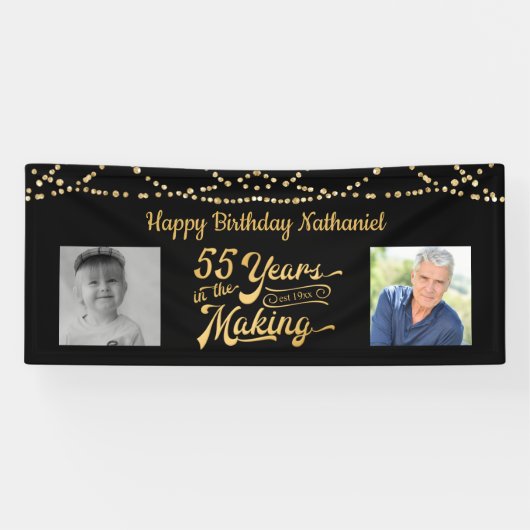 Banderoles 55e anniversaire Black Gold String lumières Retro  (Horizontal)