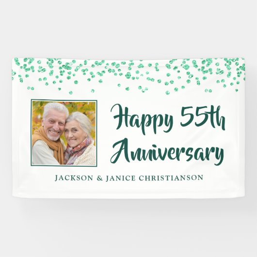 Banderoles 55e anniversaire Photo Emerald Green Confetti (Horizontal)