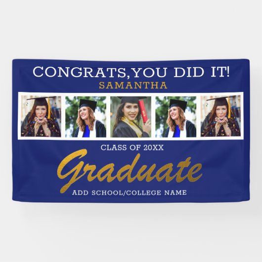 Banderoles 5 Photo Collage Félicats Grad 2023 Graduation Blue (Horizontal)