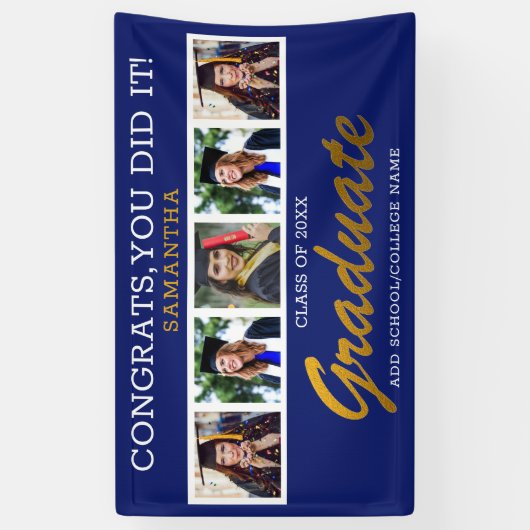 Banderoles 5 Photo Collage Félicats Grad 2023 Graduation Blue (Vertical)