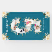 Banderoles 5e anniversaire Fleur Turquoise photo Collage bleu (Horizontal)