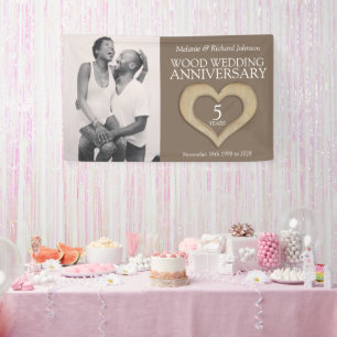 Banderoles 5e anniversaire mariage du bois photo coeur