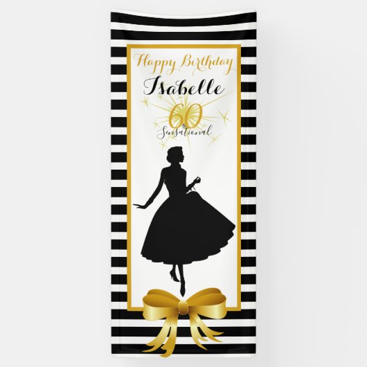 Banderoles 60 et rayures noires/blanches d'anniversaire (Vertical)