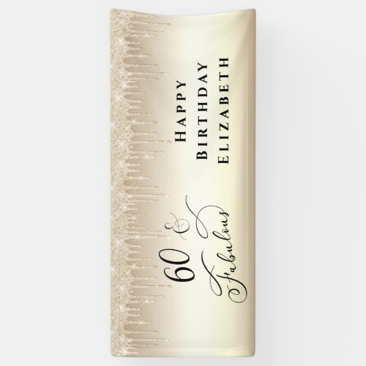 Banderoles 60 Fabuleuse Parties scintillant Champagne Gold An (Vertical)