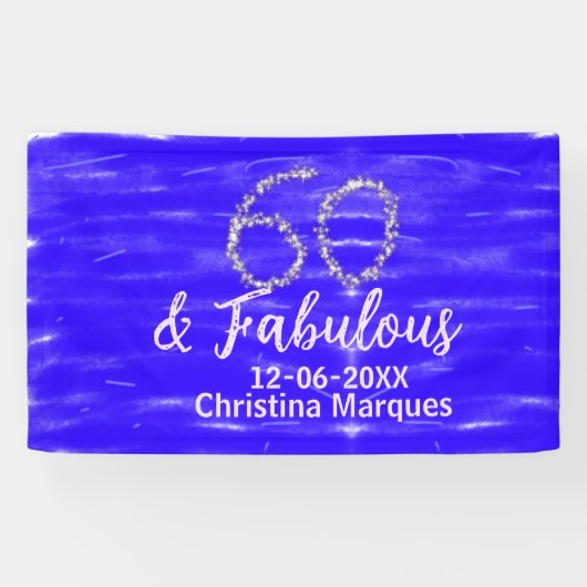 Banderoles 60 & fabuleux anniversaire bleu argent ajouter nom (Horizontal)