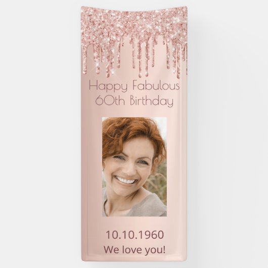 Banderoles 60 Fabuleux rose d'anniversaire gouttes d'or photo (Vertical)
