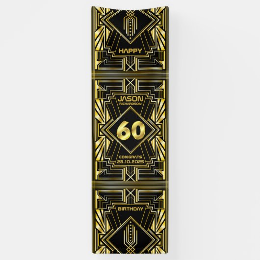 Banderoles 60e anniversaire Art Déco Gold Black Great Gatsby (Vertical)