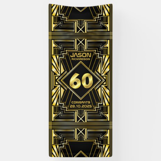 Banderoles 60e anniversaire Art Déco Gold Black Great Gatsby (Vertical)