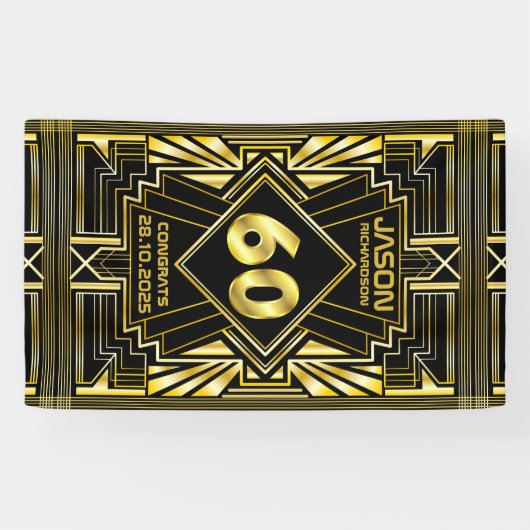 Banderoles 60e anniversaire Art Déco Gold Black Great Gatsby (Horizontal)