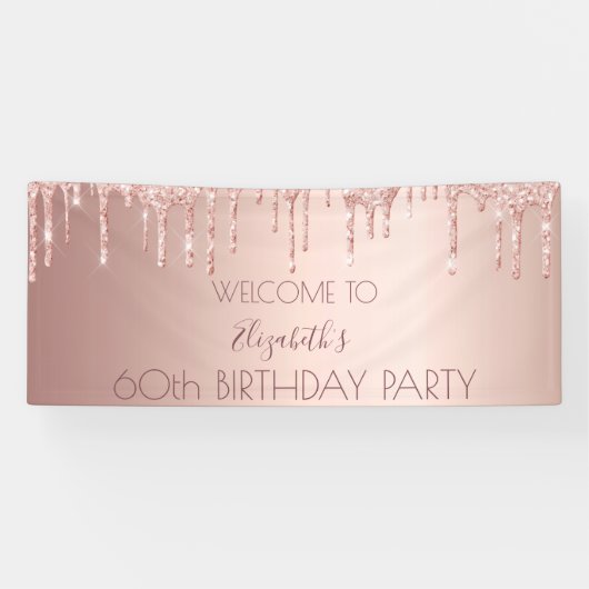 Banderoles 60e anniversaire blush rose or drips nom (Horizontal)