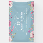 Banderoles 60e anniversaire de Mariage Rose Floral Bienvenue (Vertical)