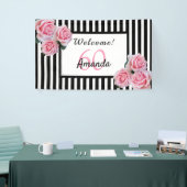 Banderoles 60e anniversaire fête noir rayures blanches floral (Salon professionnel)