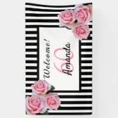 Banderoles 60e anniversaire fête noir rayures blanches floral (Vertical)