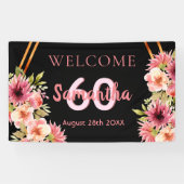 Banderoles 60e anniversaire fleurs d'or rose noire (Horizontal)