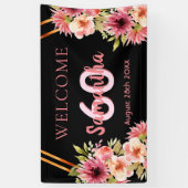 Banderoles 60e anniversaire fleurs d'or rose noire (Vertical)