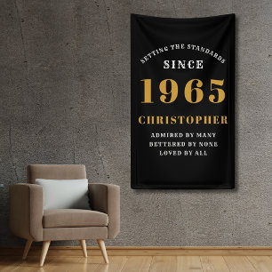 Banderoles 60e Anniversaire Né en 1965 Ajouter un nom Noir Or