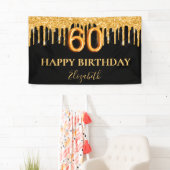 Banderoles 60e anniversaire noir parties scintillant en or no (En situation)