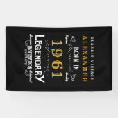 Banderoles 60e anniversaire personnalisé Né en 1961 Noir Vint (Horizontal)