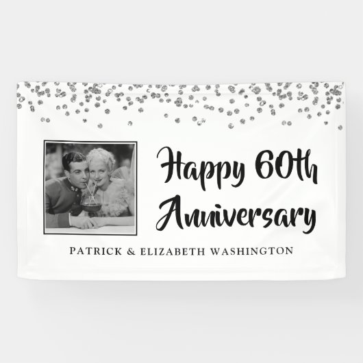 Banderoles 60e anniversaire Photo Silver Confetti (Horizontal)