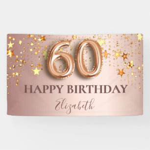 Banderoles 60e anniversaire rose or étoiles script ballon ros
