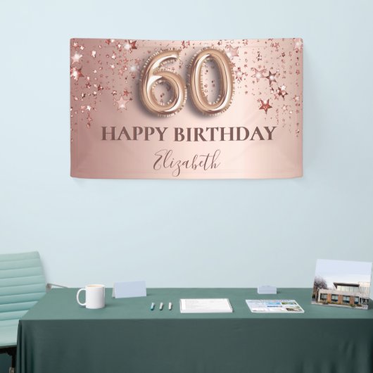 Banderoles 60e anniversaire rose or rose étoiles script ballo (Salon professionnel)