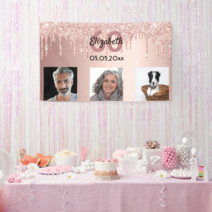 Banderoles 60e anniversaire sur mesure photo rose or rose par