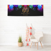 Banderoles 60e fête d'anniversaire Ballons noirs et or (En situation)