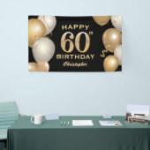 Banderoles 60e fête d'anniversaire Ballons noirs et or (Salon professionnel)