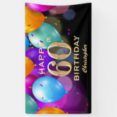 Banderoles 60e fête d'anniversaire Ballons noirs et or (Vertical)