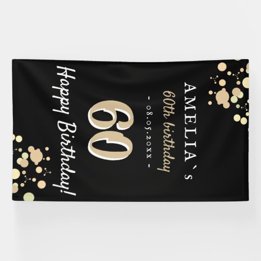 Banderoles 60e fête d'anniversaire Black Golden Backdrop (Horizontal)