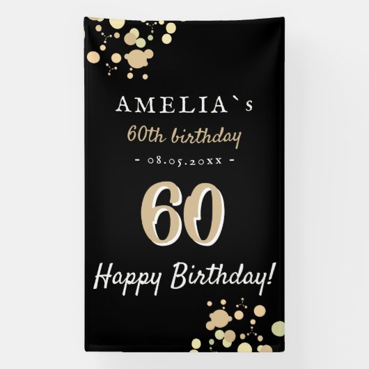 Banderoles 60e fête d'anniversaire Black Golden Backdrop (Verticale)