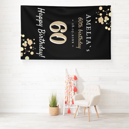 Banderoles 60e fête d'anniversaire Black Golden Backdrop (Insitu)