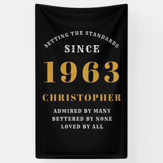 Banderoles 60th Birthday Born 1963 Ajouter Nom Black Gold (Vertical)
