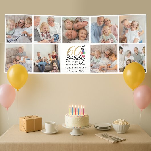 Banderoles 60th Birthday Photo Collage Gold Script Typography