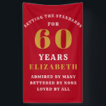 Banderoles 60th Birthday Standards Red Gold Ajouter votre nom<br><div class="desc">60e fête d'anniversaire bannière personnalisée en rouge et or élégant. Faites cette fête spéciale avec cette bannière facile à éditer. Le modèle permet de modifier le texte et le nom selon vos besoins.</div>